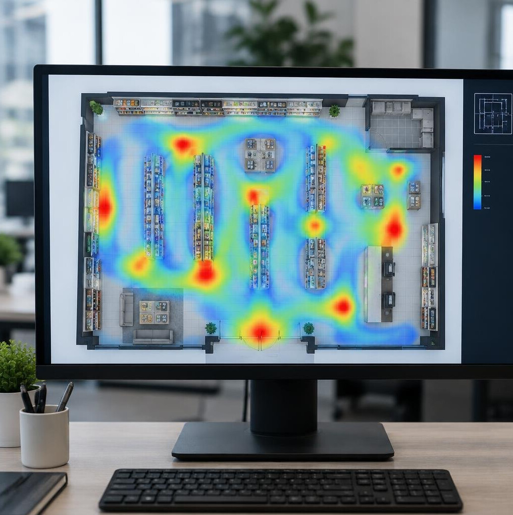 Heatmap overlay on a store floor plan screen